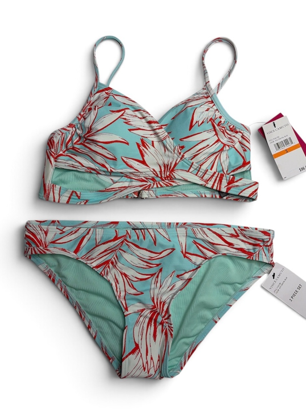 NWT Vince Camuto Swim Tropical Print Bikini With Wrap Top Size Small